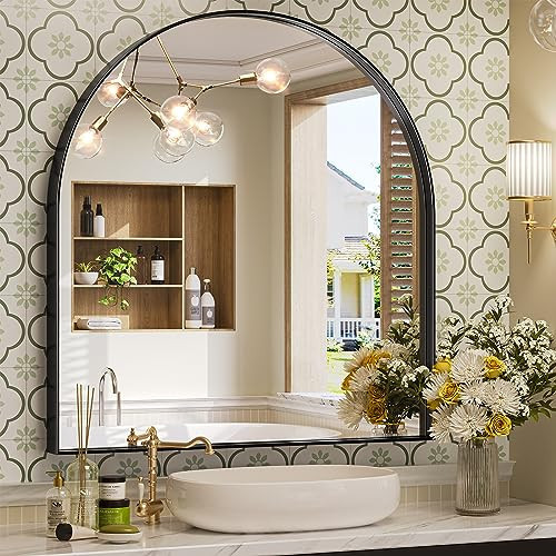 Brightify Arched Mirror, 31 x 33 Inch Black Arch Mirror, Metal Frame Black Arched Wall Mirror, Arched Top Bathroom Vanity Mirror for Living Room Bedroom Mantel Entryway Hallways | Amazon (US)