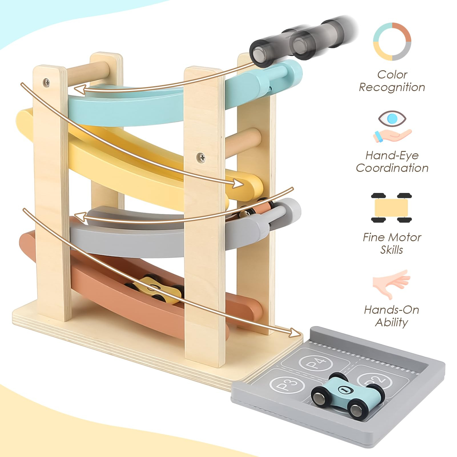 Joyreal Wooden Car Ramp Toy for 1-2 Year Old Boys and Girls - 4 Level Toddler Race Track with 4 M... | Amazon (US)