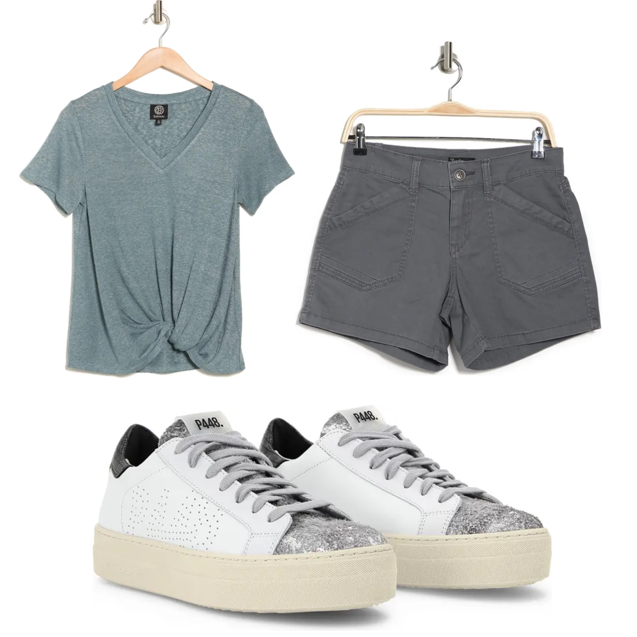 T-shirt with twist hem detail, shorts and sneakers. More colors available. These sneakers are a more affordable option to a look-alike higher-end brand  

#LTKstyletip #LTKunder50 #LTKunder100