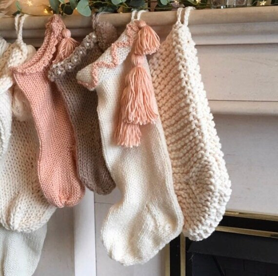Cream Boho Christmas Stocking  Peach Tassel Holiday Stocking | Etsy | Etsy (US)