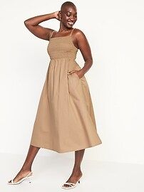 Fit & Flare Sleeveless Smocked-Bodice Midi Dress for Women | Old Navy (US)