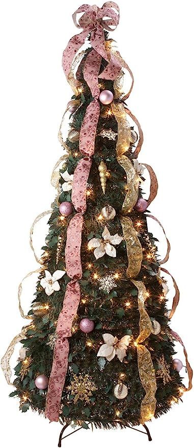 HOLIDAY PEAK 6’ Victorian Style Pull-Up Christmas Tree, Gold and Blush Pink, Pre-Lit and Fully ... | Amazon (US)