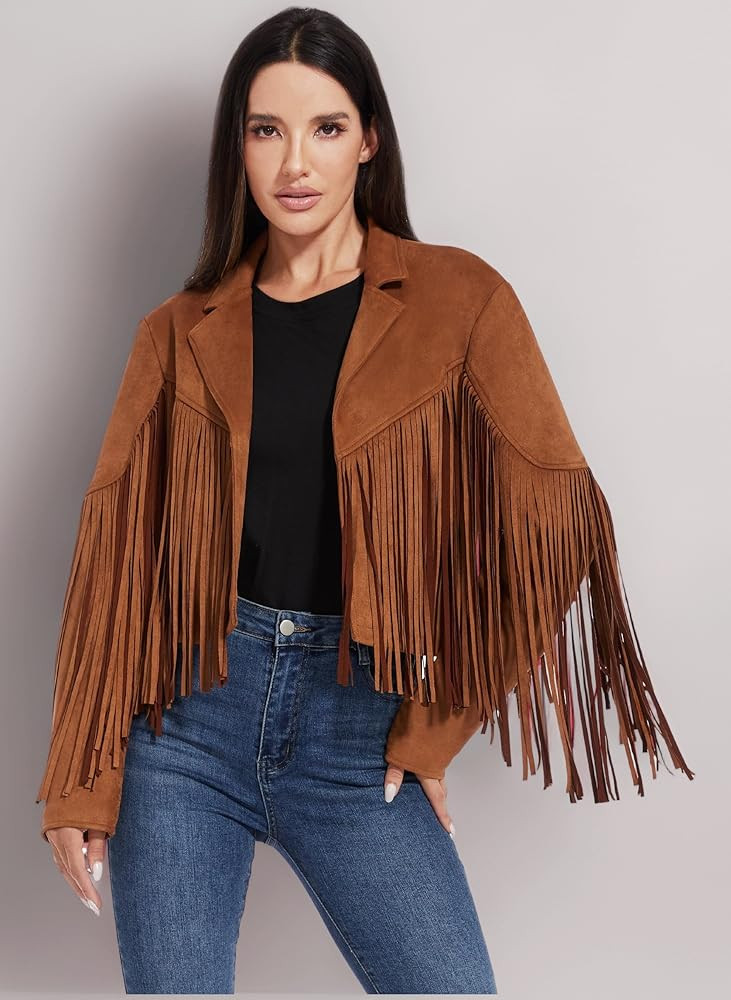 Fahsyee Fringe Leather Jacket Women, Western Cowgirl Outfits for Women Country Concert Wear Suede... | Amazon (UK)