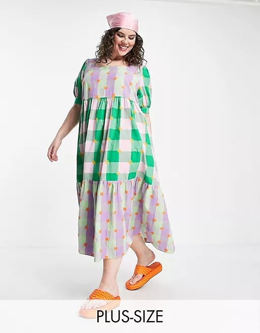 COLLUSION Plus mixed gingham smock dress with embroidery in multiwindow.asos.performance.markAndM... | ASOS (Global)