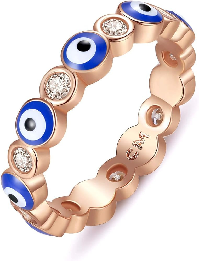 Amazon.com: Puerzi Evil Eye Ring, Rose Gold Plated Ring Suitable for Women Girls, Size 6 to 10 (G... | Amazon (US)
