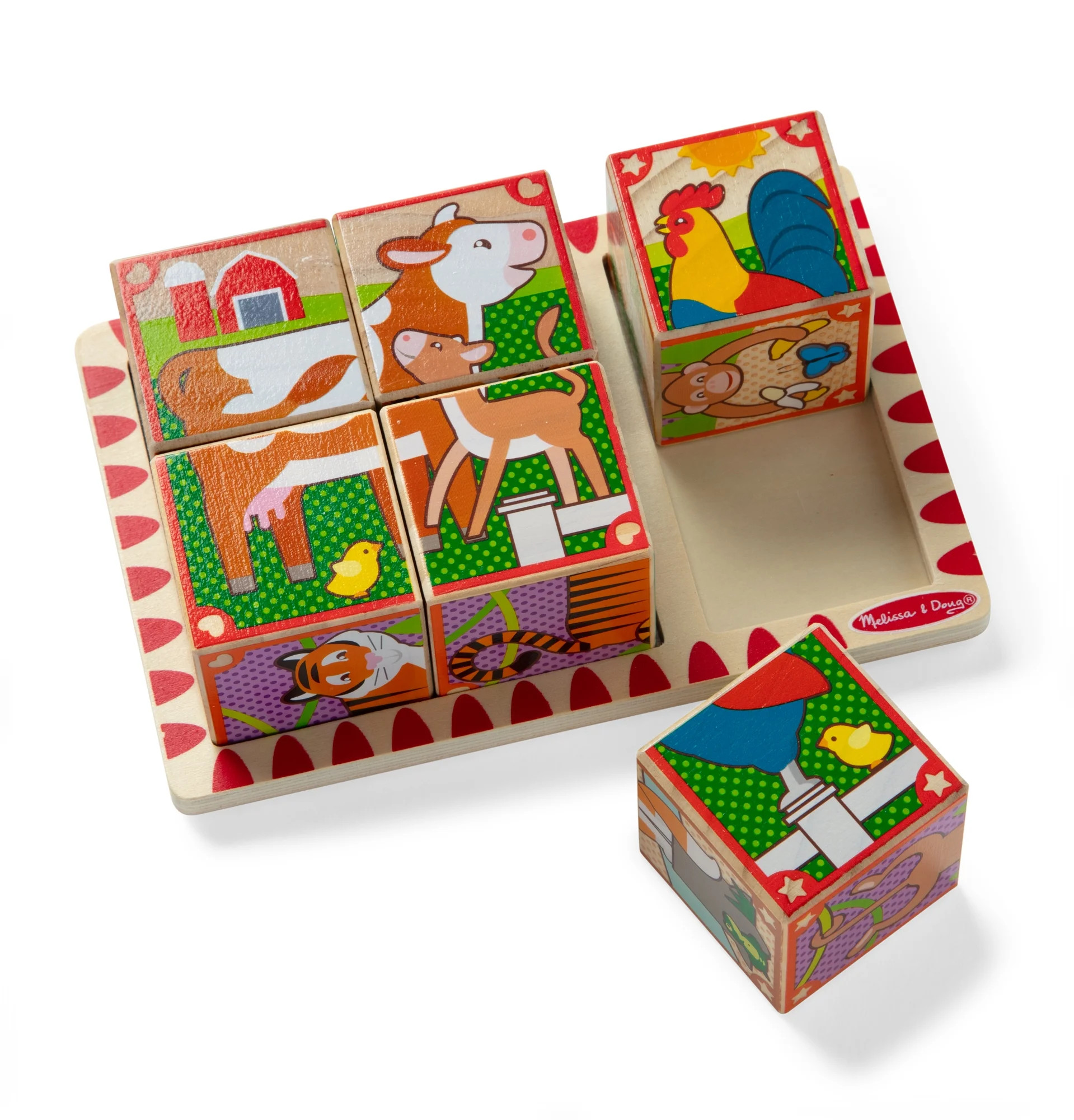Melissa & Doug 2 in 1 Wooden Cube Puzzle - Animals | Walmart (US)