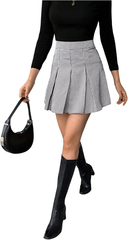 Floerns Women's Plaid Pleated Mini Skirts Preppy Uniform Skater A Line Skirt | Amazon (US)