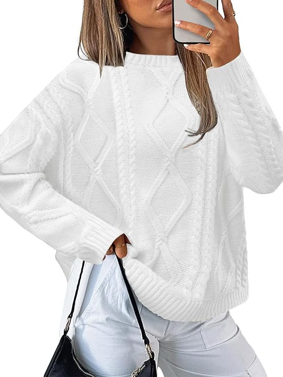 MixShe Women's Oversized Crewneck Cable Knit Sweaters Fall Fashion 2025 | Amazon (US)