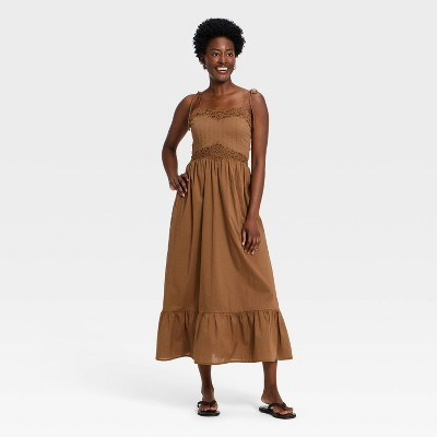 Women's Lace Cami Midi A-Line Dress - Universal Thread™ Brown XL | Target