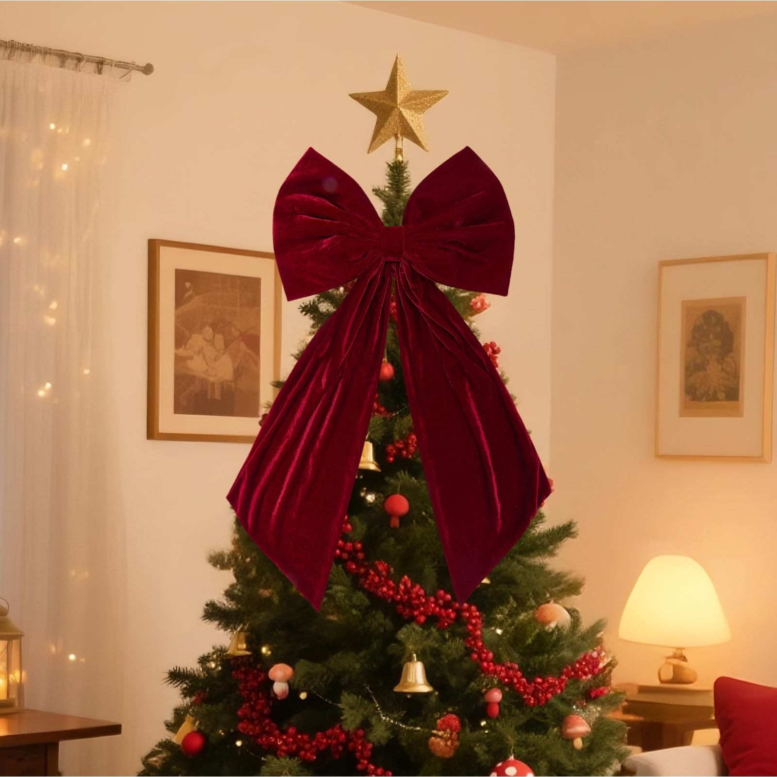 Christmas Decoration 36x18 Inch Large Velvet Bow Decor Christmas Tree Topper Big Bows Ribbon Tie ... | Amazon (US)