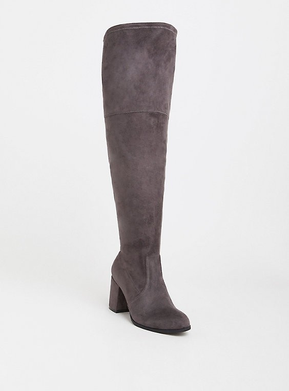 Wide Width Grey Faux Suede Over the Knee Boot - Wide Width & Wide Calf | Torrid