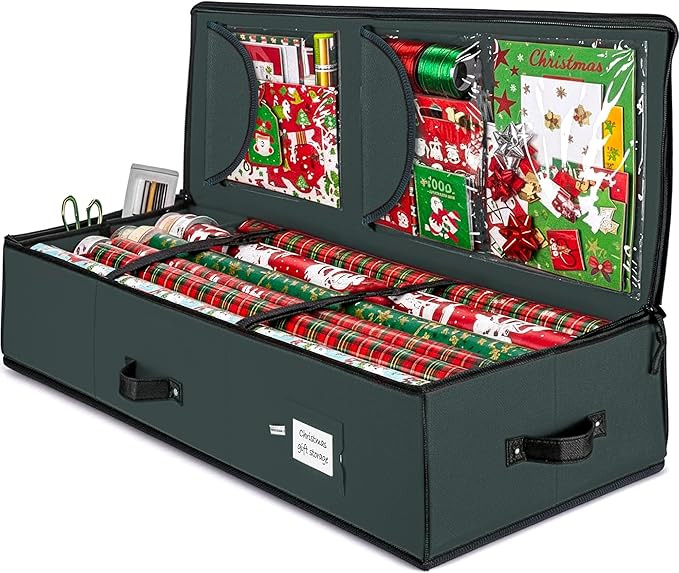 ZOBER Gift Wrapping Paper Organizer Storage - 40" Gift Wrap Storage Containers with Interior Pock... | Amazon (US)