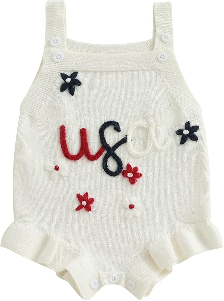 Baby Girl Knit Romper Summer Sleeveless Cherry Crochet Bodysuit One Piece Jumpsuit Infant Newborn... | Amazon (US)