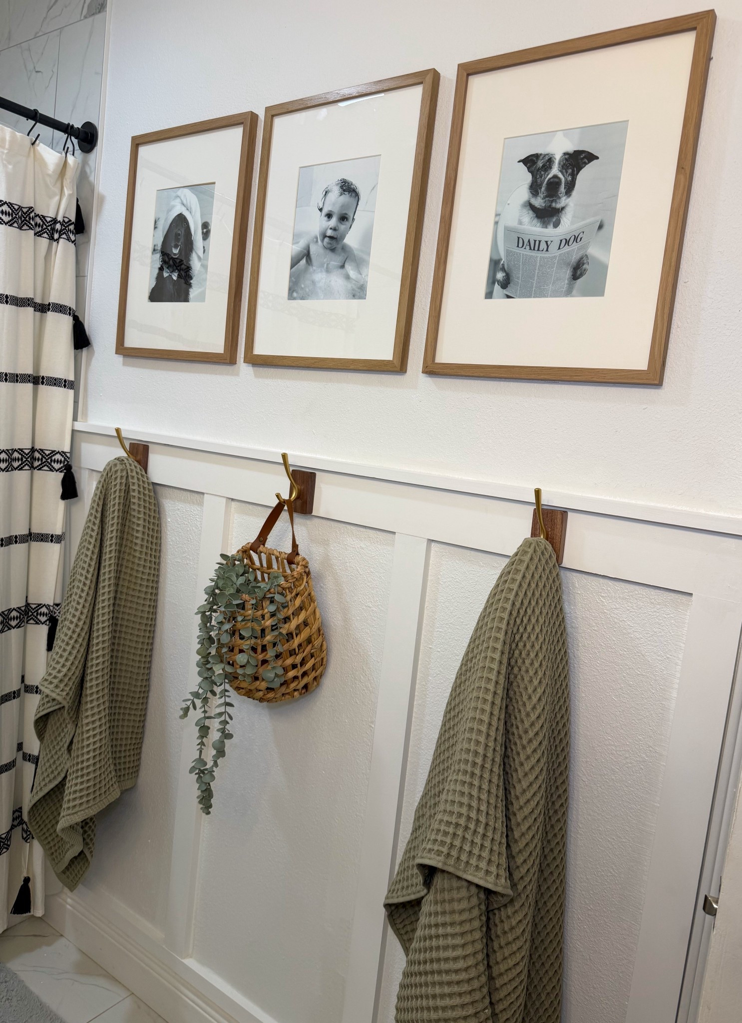 Bathroom refresh on a budget 🤍
I created this simple DIY wall using warm wood frames, modern towel hooks, and a few cozy textures — and it completely changed the space.

The baskets + faux eucalyptus add that soft spa feel, while the waffle towels keep it functional and cute. Proof you don’t need a full renovation to make a big impact ✨

Everything is linked — frames, hooks, towels, basket, and greenery 🌿

#LTKDIY #LTKunder100 #DIYHome 

#LTKdayinmylife #LTKHome