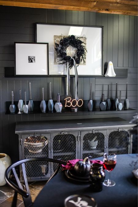 Todays Halloween shelfie in our dining room brought to you by some thrifted candle holders and an ombré spray paint effect! 

What’s your favorite part? 

The spooky black wreath, the diy candle holders, the neon BOO sign, or the creepy tablesetting? 

#LTKHalloween #LTKSeasonal #LTKparties