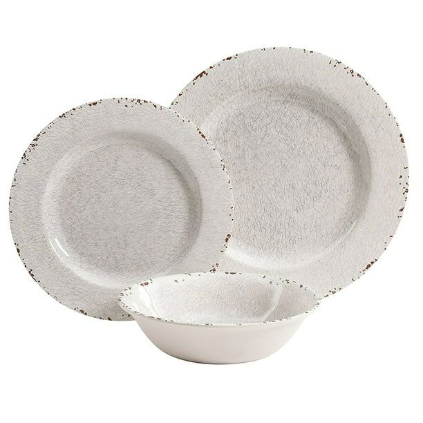 Mauna 12 Piece Ice Crackle Melamine Dinnerware Set in Ice (White) | Walmart (US)