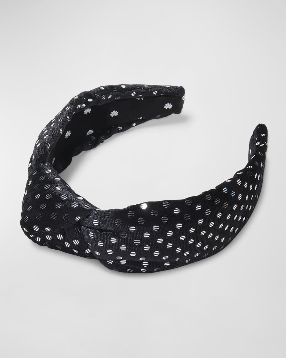 Lele Sadoughi Knotted Polka-Dot Velvet Headband | Neiman Marcus