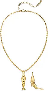Chunky Gold Fish Pendant Necklace For Women Long Silk Scarf Turquoise Strand Necklace With Fish P... | Amazon (US)