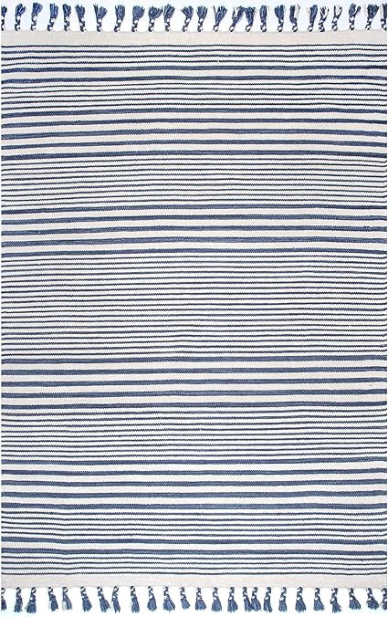 nuLOOM Rose Stripe Cotton Flatweave Tassel Area Rug, 4' x 6', Blue | Amazon (US)