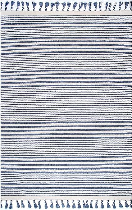 nuLOOM Rose Stripe Cotton Flatweave Tassel Area Rug, 4' x 6', Blue | Amazon (US)