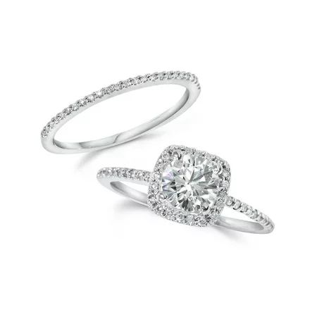 Cushion Halo Diamond 1 ct Engagement Ring Matching Wedding Ring 14K White Gold | Walmart (US)