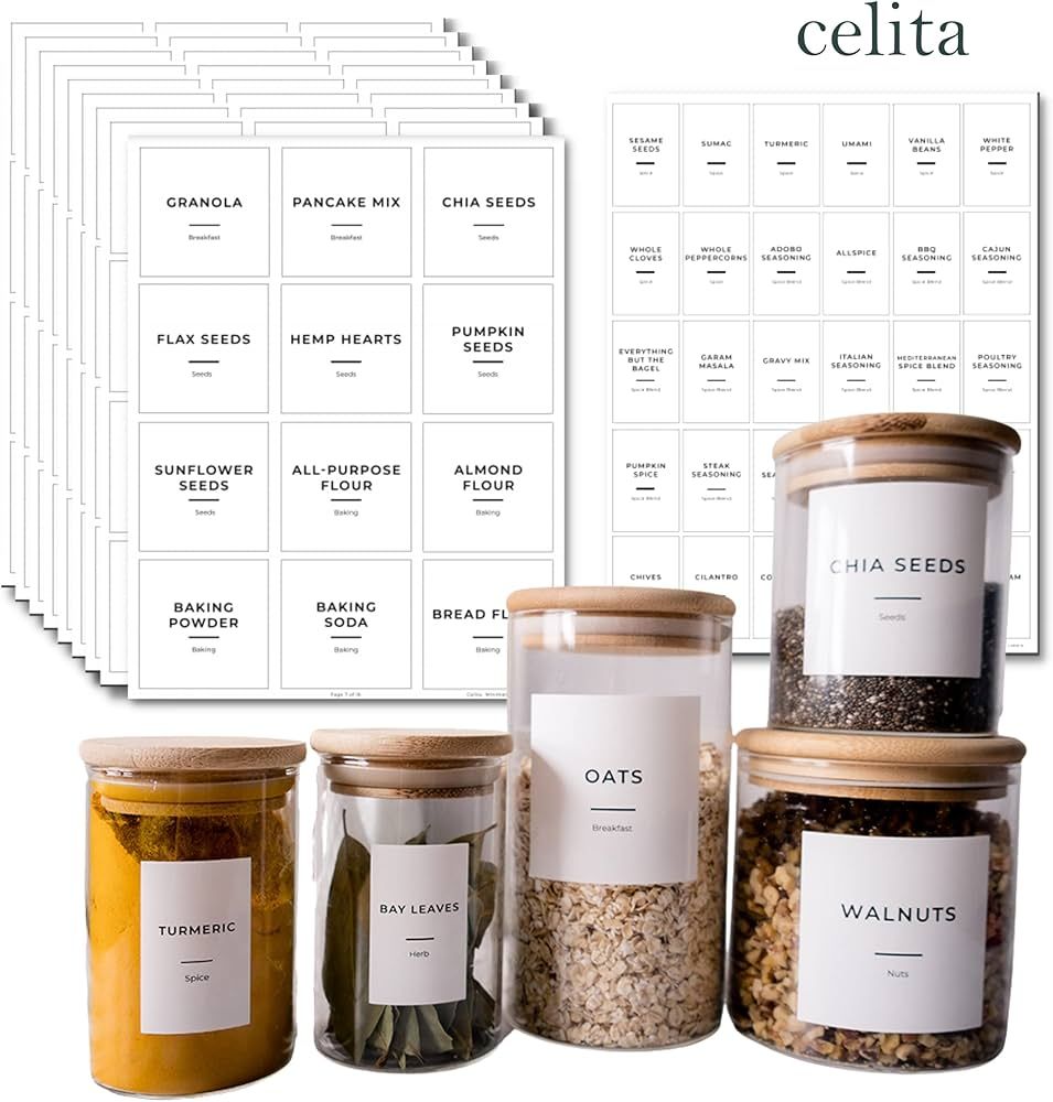 Celita 248 Kitchen Pantry Labels with Spice Jar Labels - Minimalist Kitchen Labels - Modern Food ... | Amazon (US)