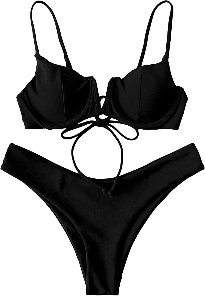 SweatyRocks Women's Sexy Bathing Suits Spaghetti Strap Floral Bikini Set Underwire Swimsuit | Amazon (US)