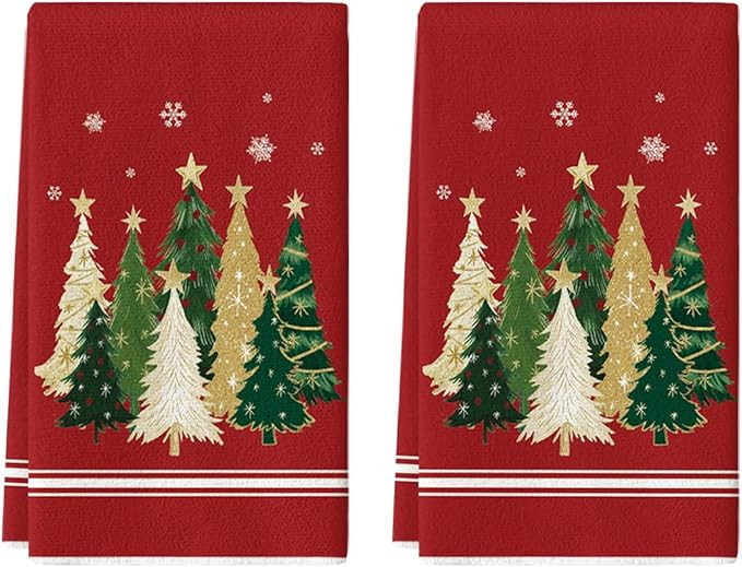 Artoid Mode Red Xmas Tree Star Christmas Kitchen Towels Dish Towels, 18x26 Inch Farmhouse Snowfla... | Amazon (US)