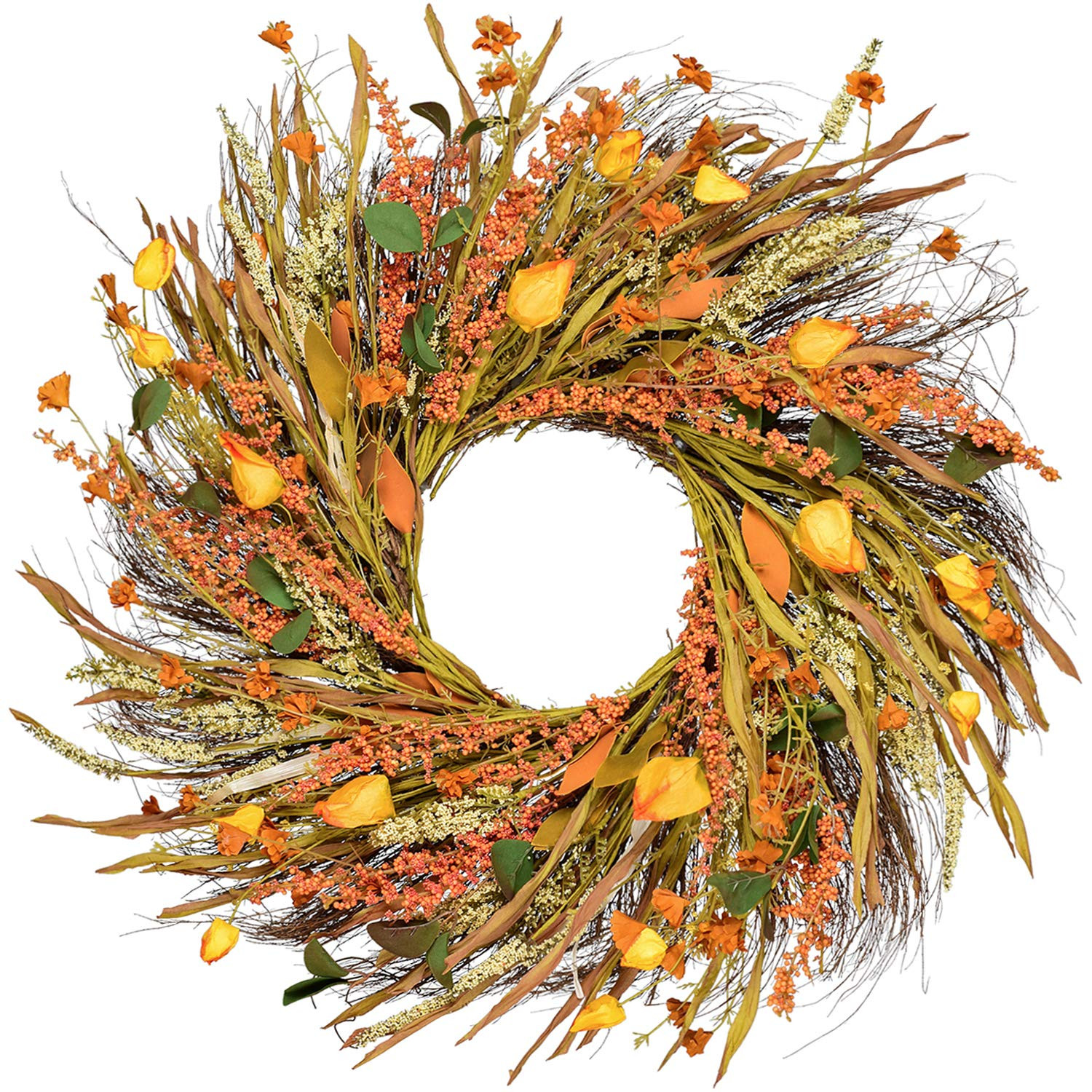 DearHouse 22 inch Fall Harvest Gold Wheat Ears Circle Garland Autumn Wreath for Front Door Weddin... | Amazon (US)