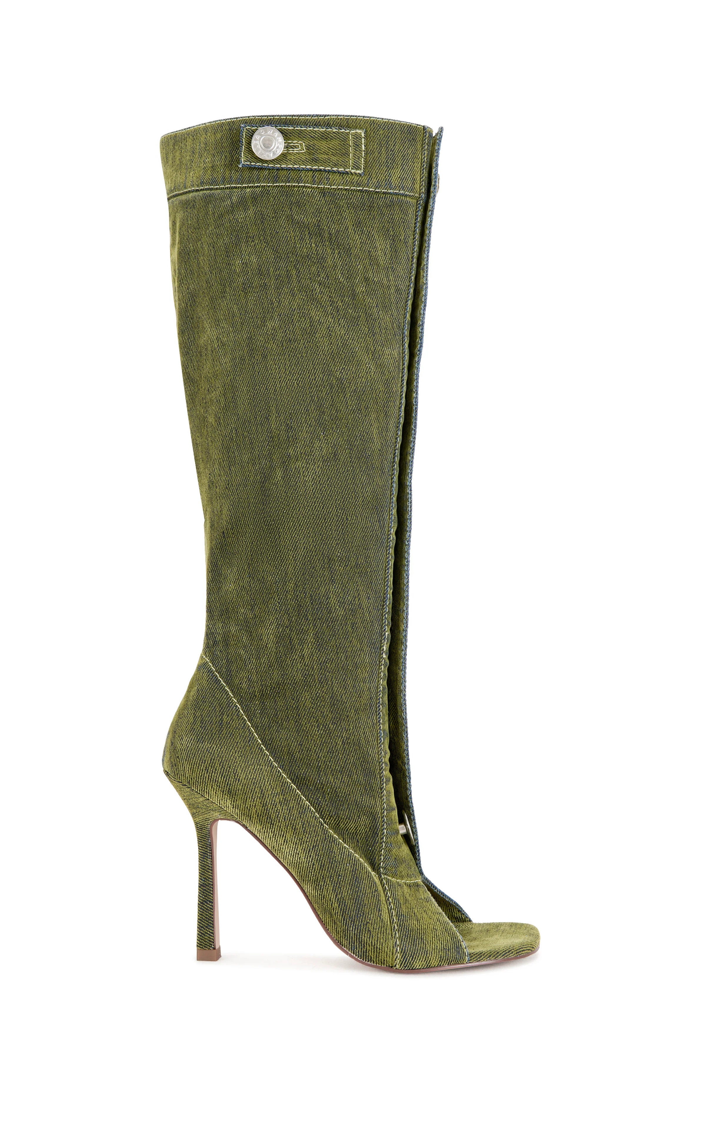 KAZUKI-OLIVE VELVET DENIM STILETTO BOOT | Azalea Wang