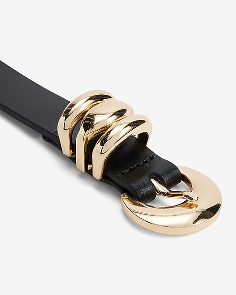 Genuine Leather Triple Ring Buckle Belt | Express