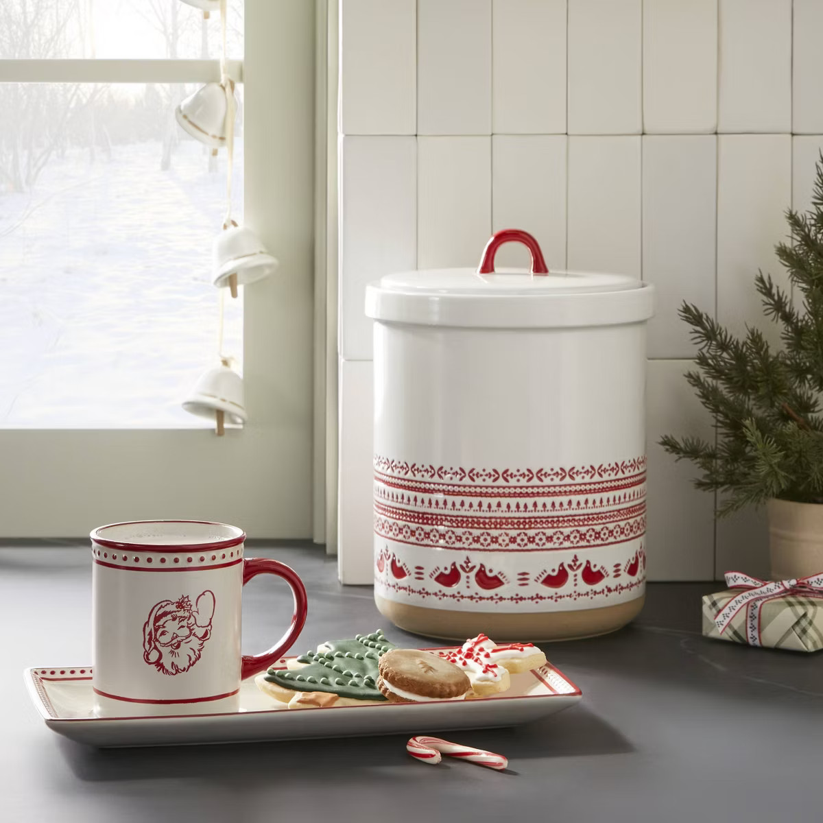 2pc Waving Santa Stoneware Milk & Cookies Set Cream/Red - Hearth & Hand™ with Magnolia | Target