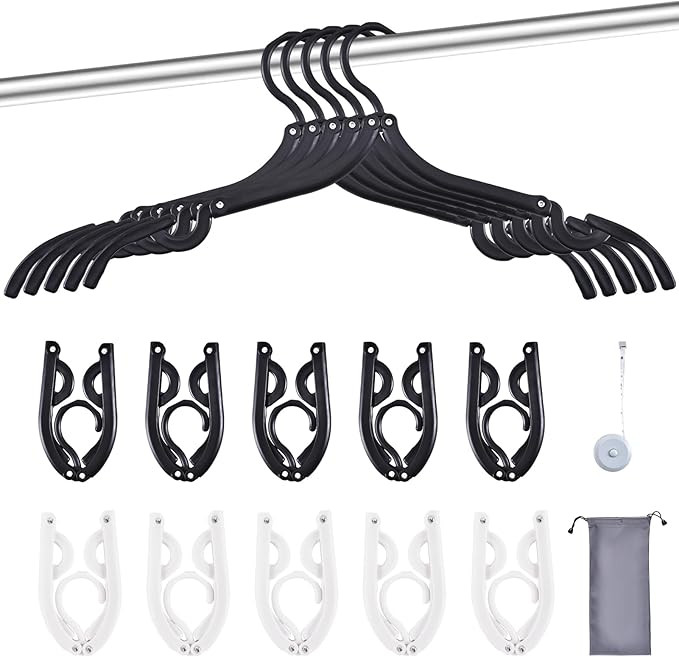 Travel Folding Hangers, 10-Pack, Black & White, Portable and Durable PP+Aluminum Alloy, Space-Sav... | Amazon (US)
