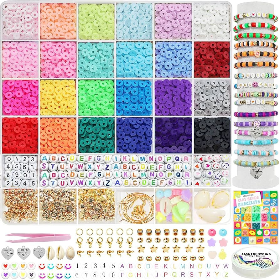 LIS HEGENSA 6600+PCS Clay Beads Bracelet Making Kit,24 Color DIY Flat Preppy Beads for Friendship... | Amazon (US)
