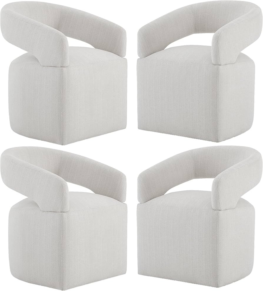 Upholstered Dining Chairs with Casters Modern Barrel Side Armchair with Rollers for Diningroom Be... | Amazon (US)