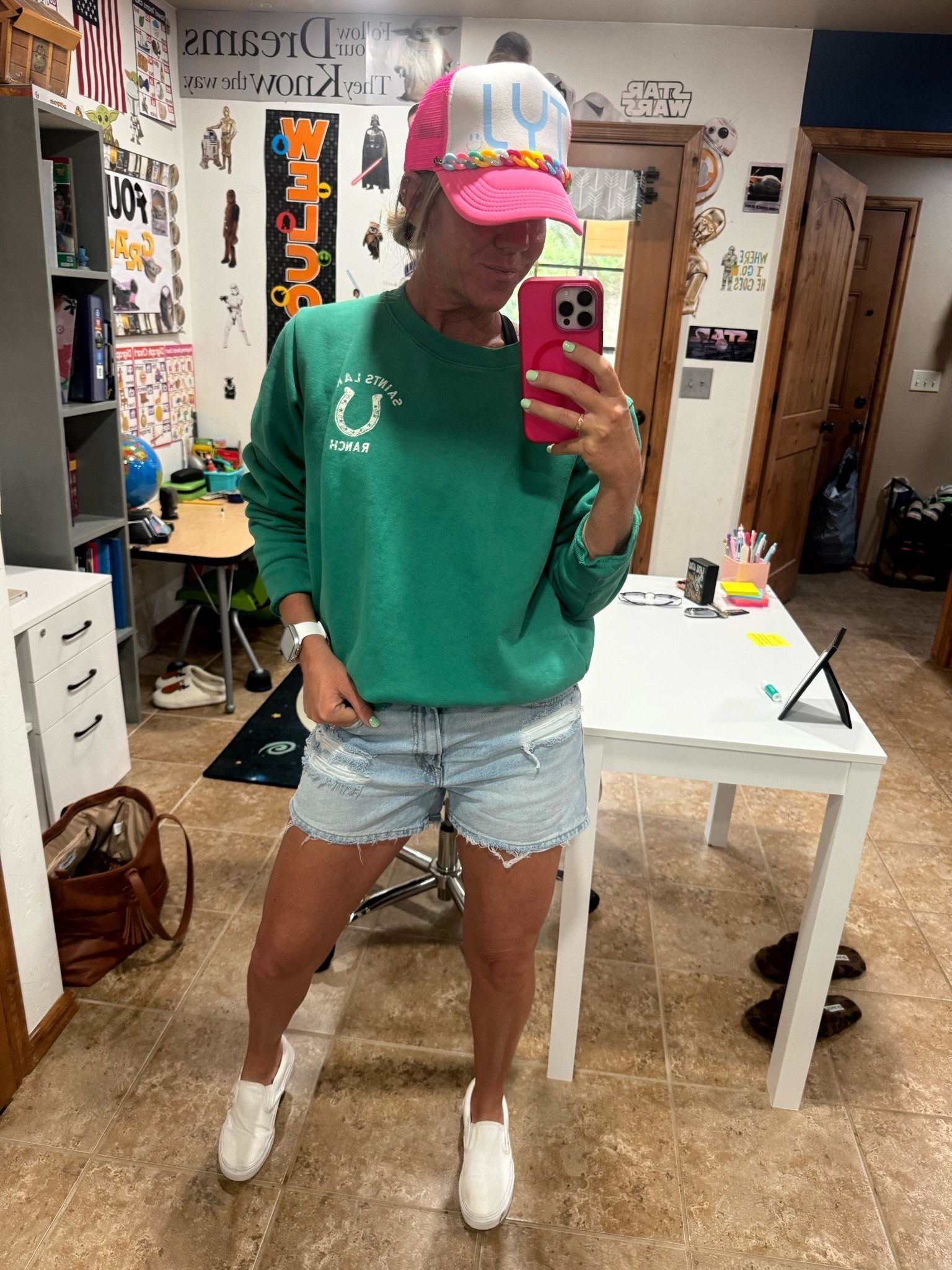 I don’t know what you’re facing today, but I do know this… you don’t have to carry it alone. God is right beside you in every hard moment, every unanswered prayer, and every step forward. 🤍
“Be strong and courageous… for the Lord your God goes with you.” — Deuteronomy 31:6

My favorite sweatshirt. I can’t link it here but you can go to SaintsWestern and shop it there. Linking my shorts from American Eagle. Paired with my hat from Happy  stack shop!

#LTKdayinmylife #LTKmomlife #LTKootd