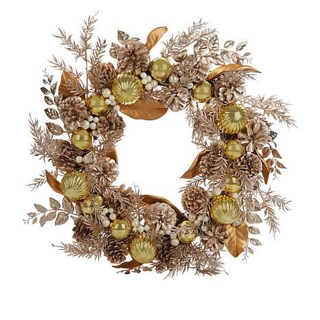 Alison at Home 24" Gold Wreath with LED Lights - 9930423 | HSN | HSN