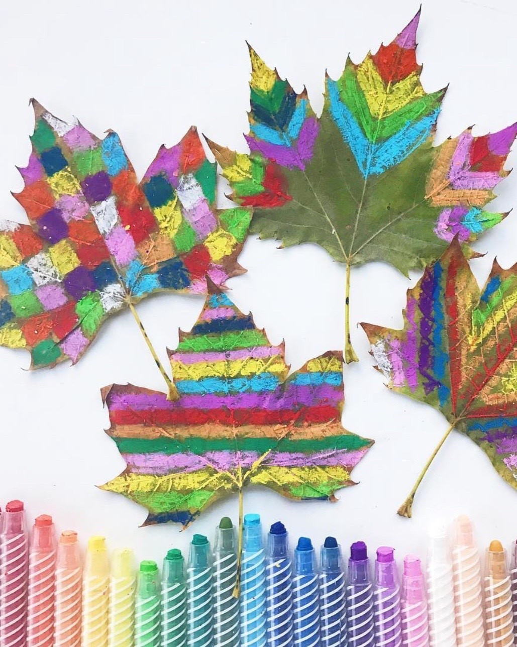 Oil pastels what work great on leaves! 