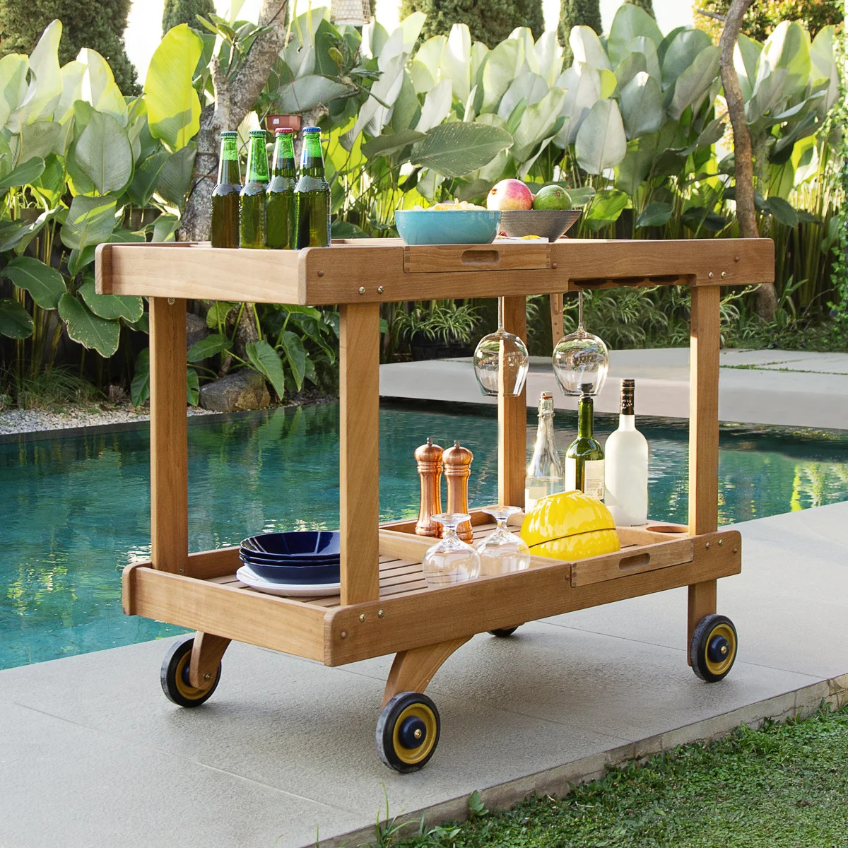 Hetherington Teak Wood Outdoor Bar Cart | Wayfair North America
