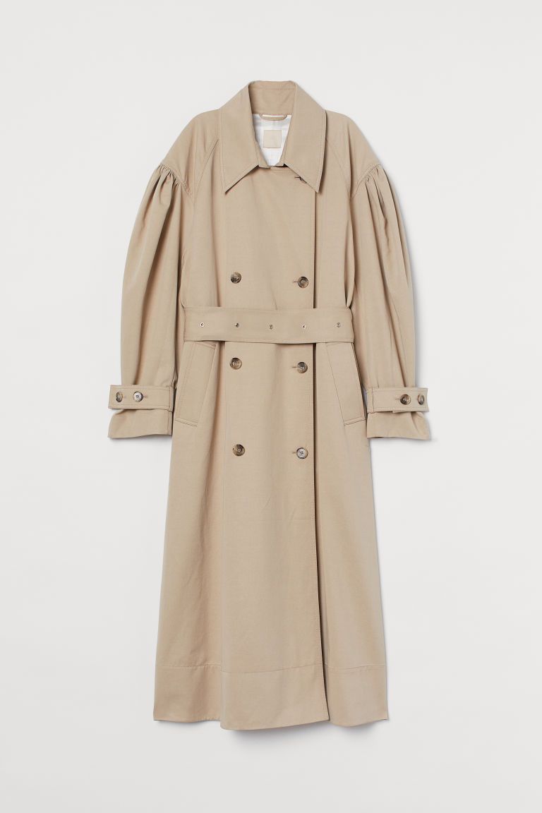 H & M - Puff-sleeved Trenchcoat - Beige | H&M (US + CA)