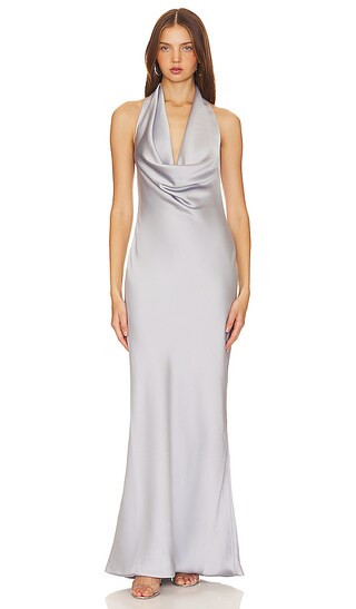 Halter Drape Bias Gown in Silver | Revolve Clothing (Global)