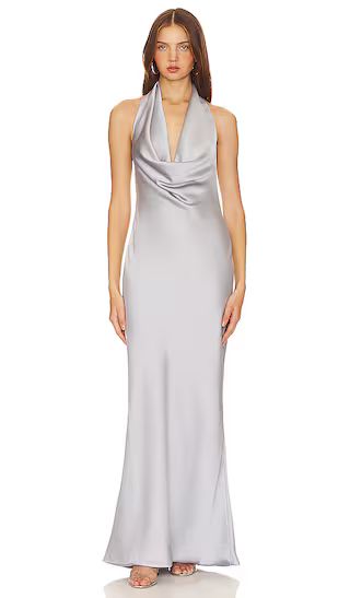 Halter Drape Bias Gown in Silver | Revolve Clothing (Global)