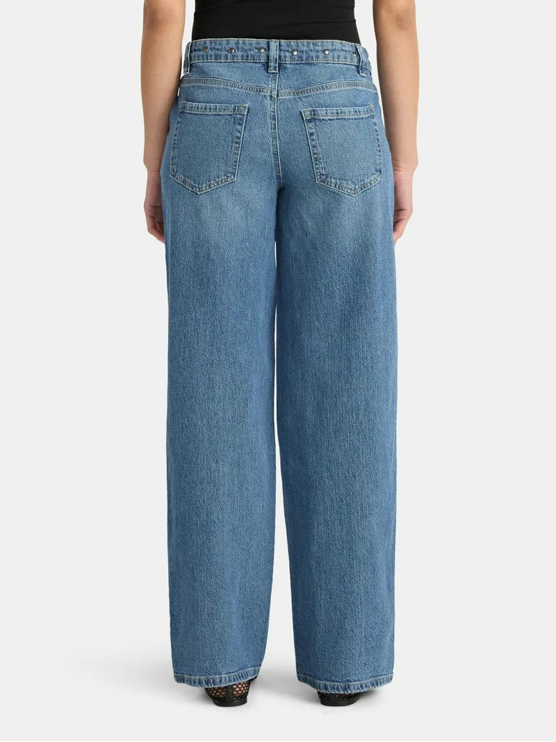 No Boundaries Low Rise Baggy Studded Jeans, 32'' Inseam, Women's | Walmart (US)