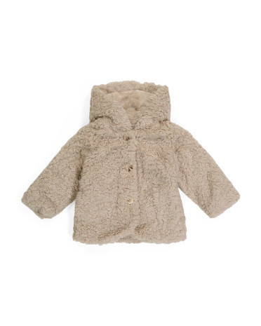 Infant And Toddler Girls Faux Fur Hooded Jacket, Polyester | TJ Maxx