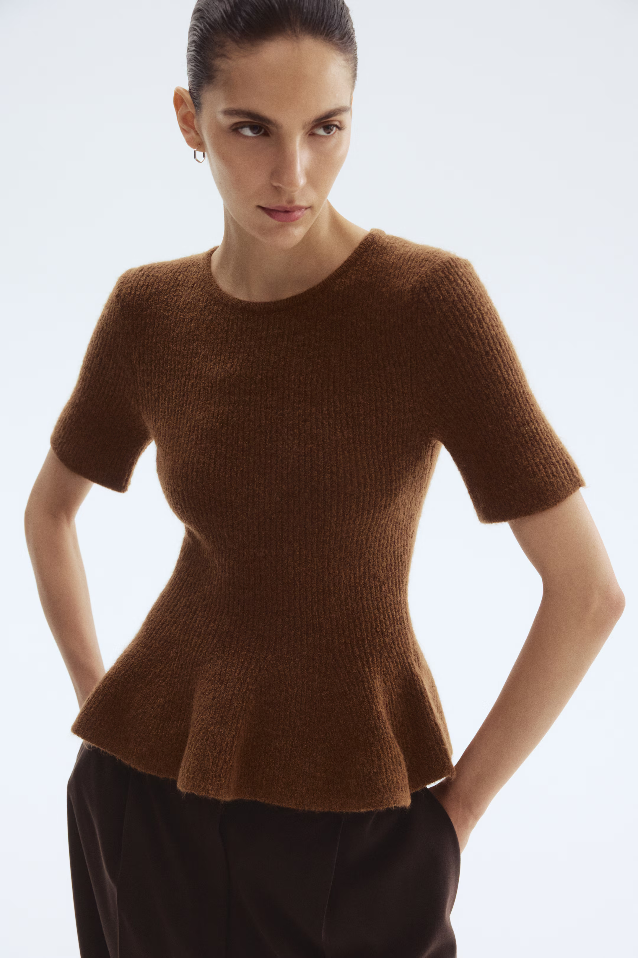 Rib-knit peplum top | H&M (UK, MY, IN, SG, PH, TW, HK)