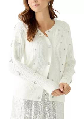 CeCe Women's Embroidered Button Front Cardigan | Belk