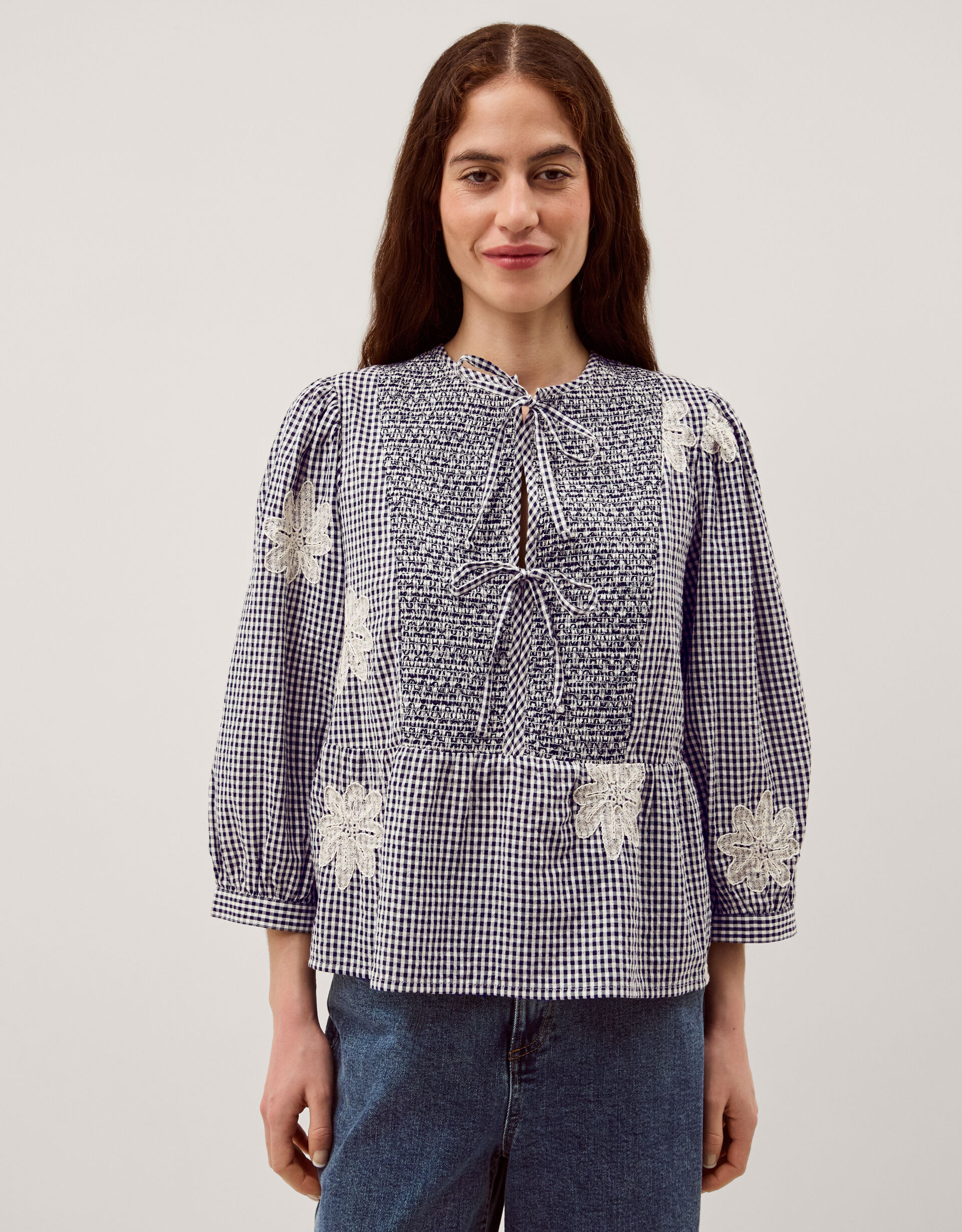 Mimi Embroidered Gingham Top Black | Monsoon (UK)