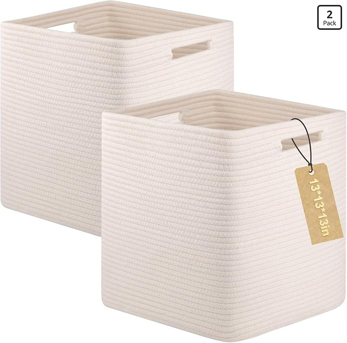 OIAHOMY 2 PACK Cube Storage Bin 13 Inch Collapsible Storage Cube White | Amazon (US)