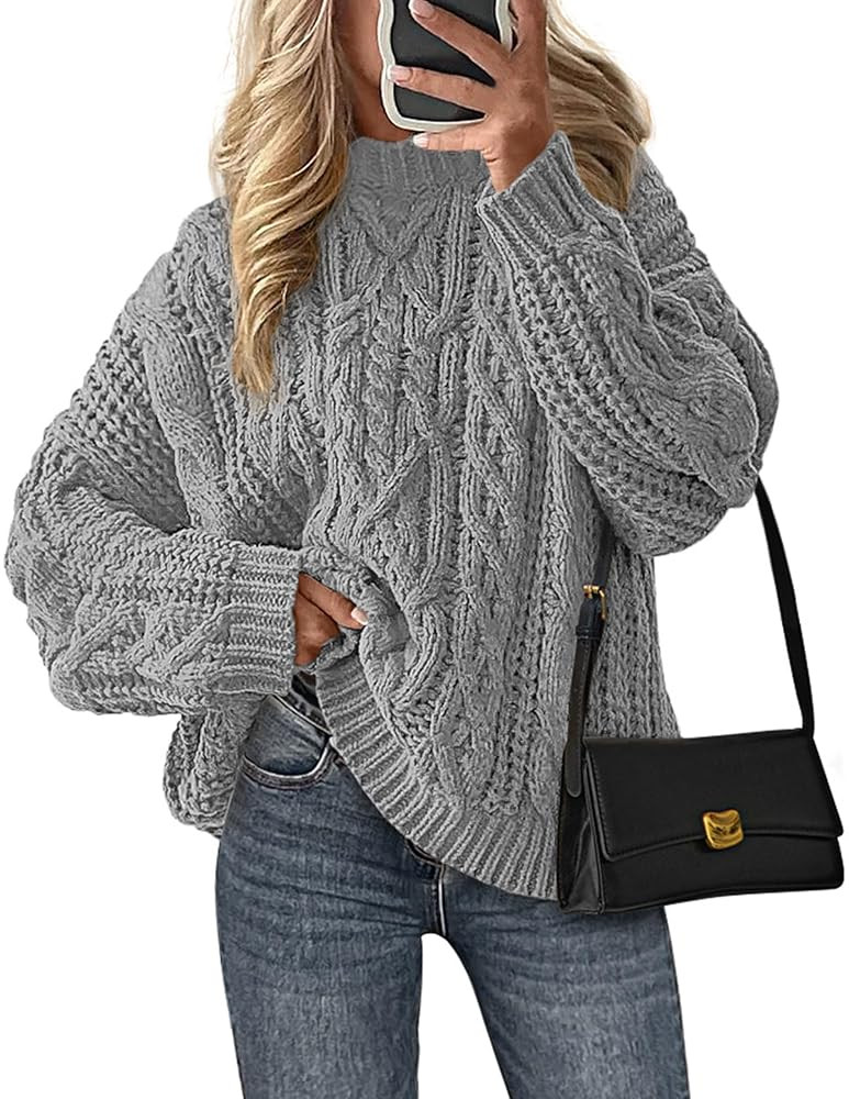 PRETTYGARDEN Women's Oversized Fall Sweaters 2025 Casual Long Sleeve Crewneck Chunky Cable Knit P... | Amazon (US)