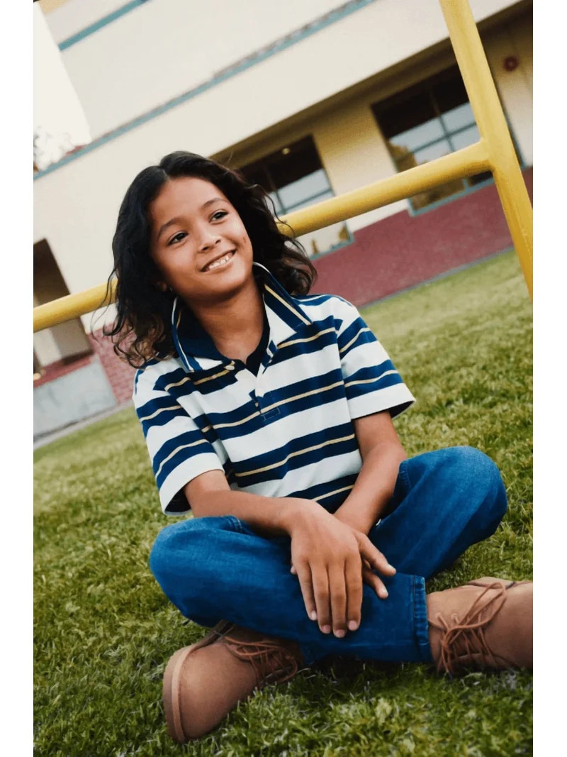 Wonder Nation Boys' Stripe Pique Knit Polo Shirt with Short Sleeves, Sizes 4-18 | Walmart (US)